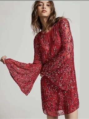 FREE PEOPLE SPARKLE BOW MINI DRESS sequins